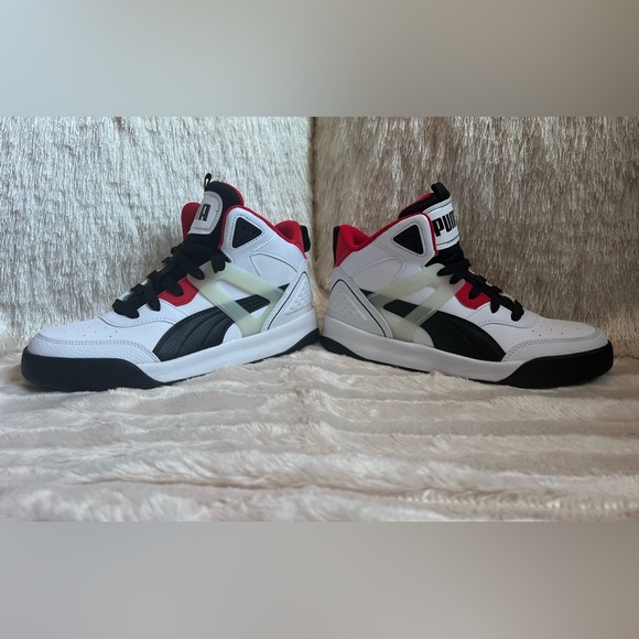 PUMA Unisex White, Red and Black Backcourt Mid Sneaker - Picture 9 of 14